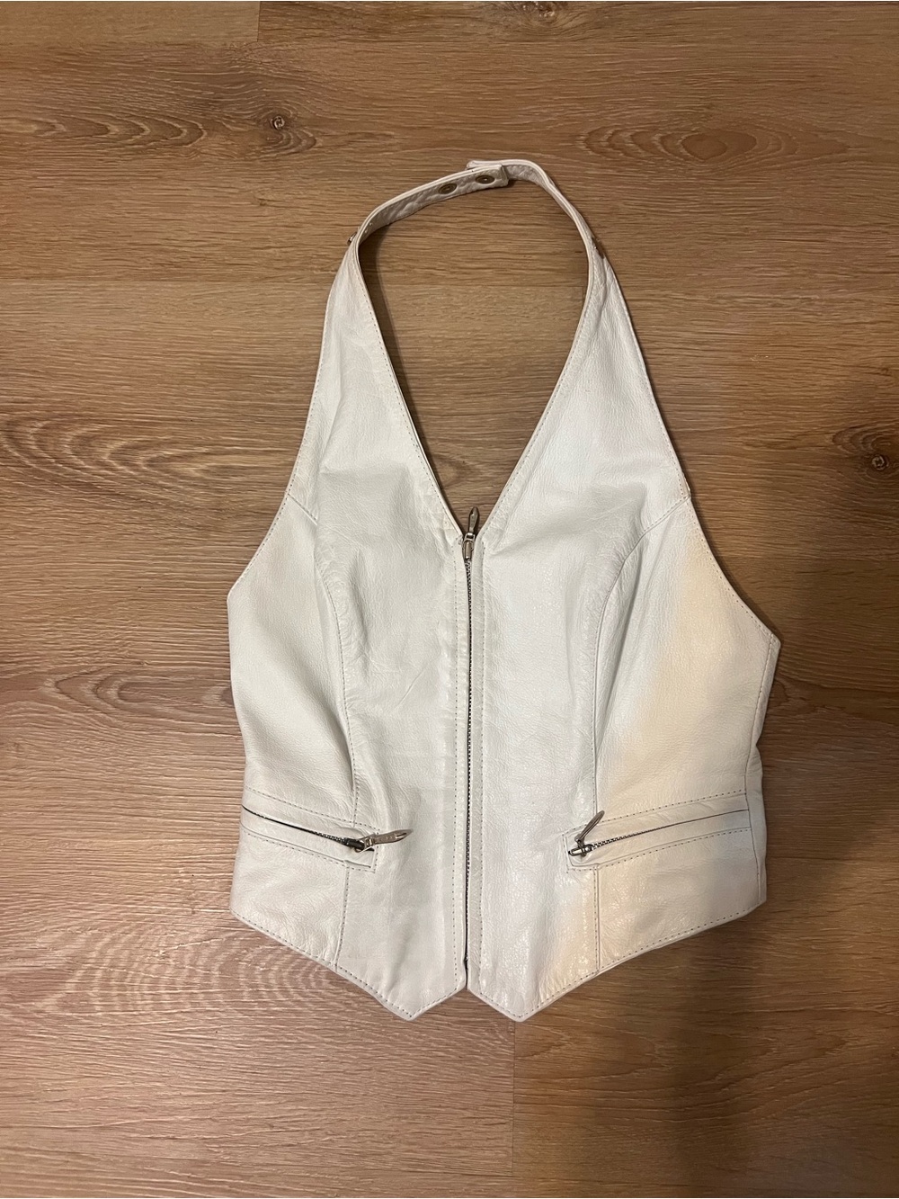 Wilson White Leather Halter Zip Vest